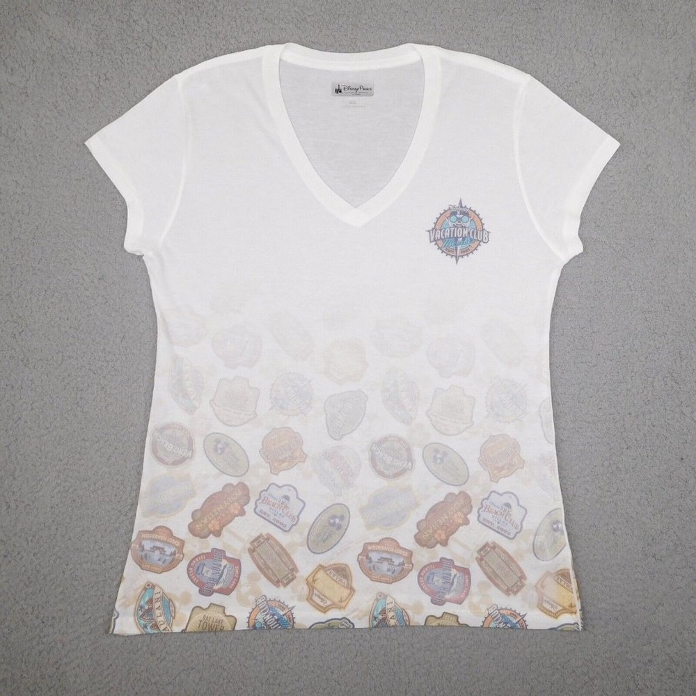 Disney Vacation Club Shirt Womens XL White DVC Member Resort Logo V-Neck TShirt